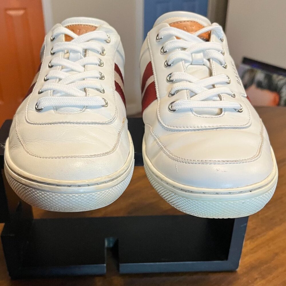 Swiss Brand Bally Oriano Men's White Leather Sneakers Signature Stripes Size 10D - Picture 5 of 10